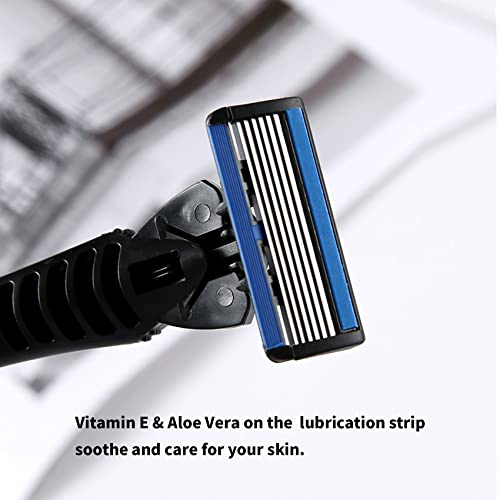 Men's 6-Blade Reusable Razor with 24 Cartridges & Anti-Slip Handle