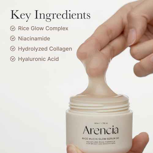 Arencia Rice Mucin Overnight Glow Face Mask Serum 30, 1.76 oz, Plumps Skin with Hyaluronic Acid