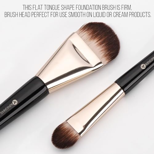 KINGMAS 2Pcs Flat Foundation & Concealer Brush Set - Korean Makeup Tools for Liquid & Cream Blending