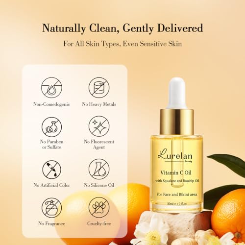 Double Vitamin C Oil For Face and Bikini Area - Brightening Oil with Squalane, Rosehip, Vitamin E, Non-Comedogenic, Vegan, for All Skin Types (Face oil)