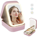 Travel Makeup Case with Lighted Mirror, Partitionable Cosmetic Bag, Professional Cosmetic Artist Organizer, Waterproof Portable, Travel Toiletry Bag (Pink)