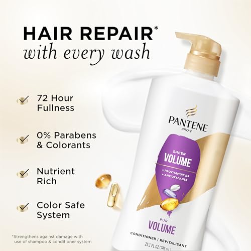 Pantene Pro-V Sheer Volume Conditioner - 72-Hour Fullness, Paraben Free, 25.1 Fl Oz