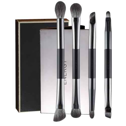ENERGY Travel Eye Makeup Brush Set Eyeshadow Eye Blending Eyeliner Under Eye Concealer Eye Brow Smudge Makeup Kit with Portable Compact Mirror Case Double ended Makeup Brushes 4PCS