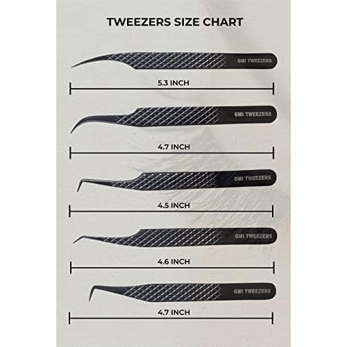 GMI Lash Tweezers - Set of 5 Eyelash Tweezers- Stainless Steel Eyelash Extension Tweezers - Multipurpose Lash Tweezers T2233 Tweezer
