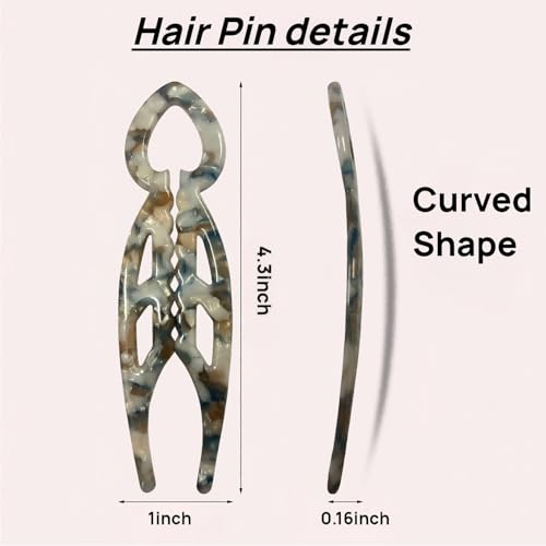 Wawou 3-Pack French Hair Pins with Leopard Tortoiseshell Prints, Non-Slip Curved Design for All Hair Types