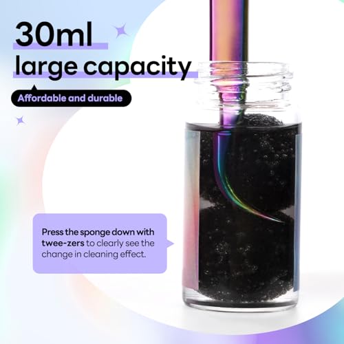 Eyelash Extensions Tweezer Cleanser 1 Bottles Lash Tweezers Cleaning Tool for Lash Glue Remover with Sponge Black Ball Eyelash Tweezer Liquid Supplies 30ml