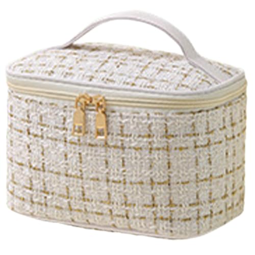 Tweed Cosmetic Travel Bag Large Capacity Makeup Case White