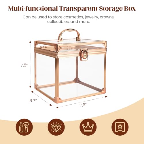 Crown Box 7.9 x 6.7 x 7.5inch, Clear Makeup Case,Cosmetic Organizer, Large Capacity Transparent Acrylic Artists Display Case for Vanity,Bathroom Counter or Dresser