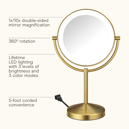 Conair Lighted Makeup Mirror with 1X/10X Magnification & 360° Rotation