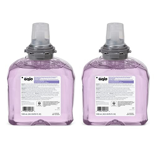 GOJO Premium Foam Handwash with Skin Conditioners, Cranberry Scent, EcoLogo Certified, 1200 mL Foam Hand Soap Refill TFX Touch-Free Dispenser (Pack of 2) ? 5361-02