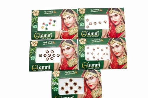 Indian Designer Bindis Pack of 5 | Self-Adhesive Crystal Gems