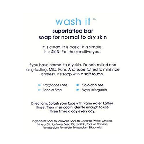 Wash It Superfatted Hypoallergenic Fragrance Free Cleansing Bar 2 Pack for Sensitive to Normal Skin | Helps Moisturize & Hydrate | Colorant & Lanolin Free Bar Soap | Safe for Kids, Adults, & Infants