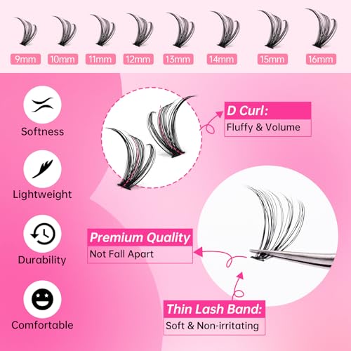 DIY Lash Extension Kit 320pcs 9-16mm Clusters with Bond