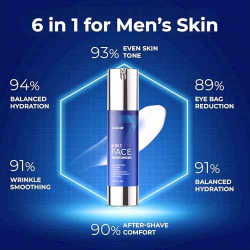 6 in 1 Face Cream for Men: Anti-Aging Mens Moisturizer - Firming Peptide & Hyaluronic Acid & Squalane - Wrinkles Cream Crepy Skin Eye Bag Treatment 2PCS
