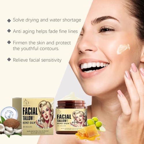 Beef Tallow for Skin - Facial Tallow Honey Balm, Natural Anti-Aging Moisturizer with Coconut Oil, Honey & Vitamin E