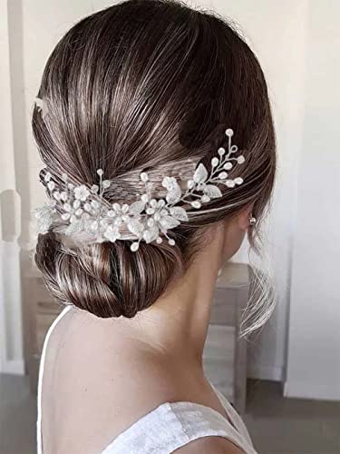 Yean Pearl Wedding headband Silver Flower Bridal Hair Accessories Leaf Hair Piece for Women and Girls