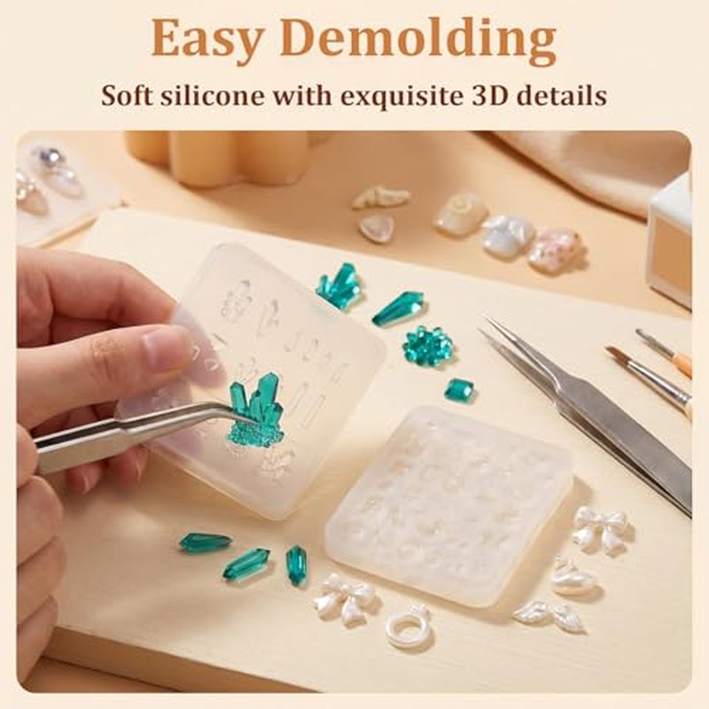 3D Silicone Nail Art Mold - Heart Gem Carving Template (2pcs)