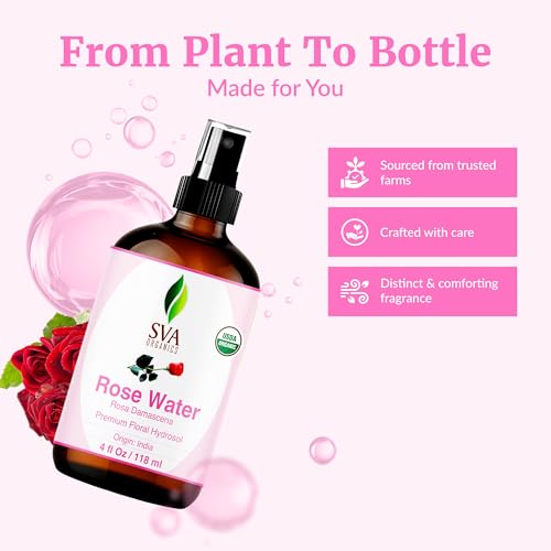 SVA ORGANICS Rose Water Spray, 4 Fl Oz Glass Bottle