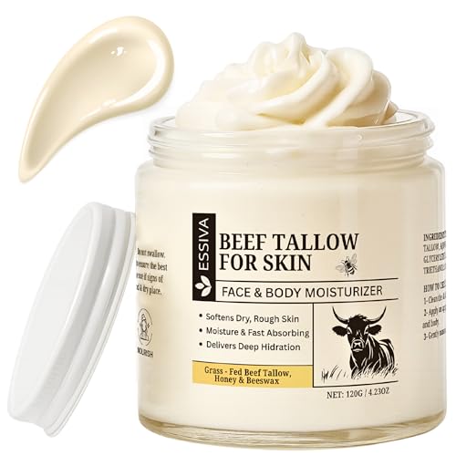 Beef Tallow for Skin ? Organic Whipped Beef Tallow Honey Balm | Tallow & Honey Balm for Face | Softening Skin Moisturizer for Sensitive, and Dry Areas | Natural Beef Tallow Skincare - 4.2oz/120g Jar