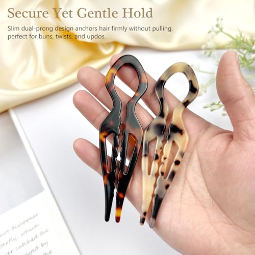 French Hair Pins Set - 4 Acetate Tortoise Shell Twist Clips