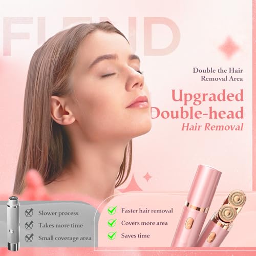 Facial Hair Remover for Women | Dual-Head Face Shaver Electric Hair Removal Device for Face,Lip, Chin | 2 Replacement Heads, Pink-1