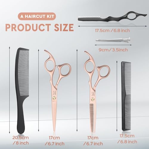 JASON 6-Inch Hair Cutting Scissors Set with Thinning Shears & Accessories, Rose Gold