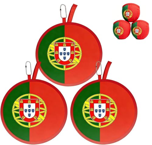 Portugal Flag Folding Hand Fans 3 Pack, 8.2" Round Fabric