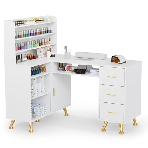 OmySalon L-Shaped Manicure Table 52" with Dust Collector