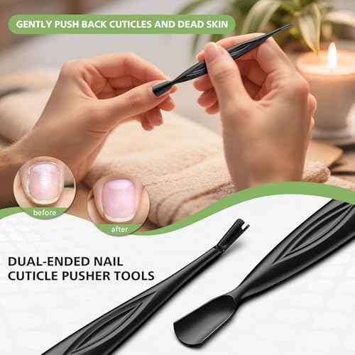 BALUCA 2-in-1 Cuticle Pusher & Trimmer with Fork ? Professional Stainless Steel Nail Cuticle Remover Tool for Pain-Free Manicure & Pedicure ? Durable Metal Cuticle Nippers and Scraper, Black