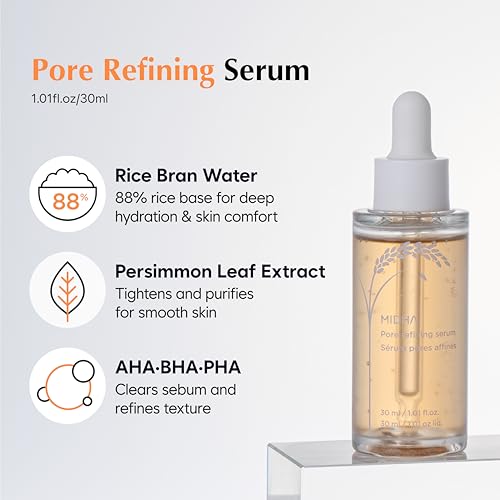MIDHA RICE PORE REFINING SERUM, 1.01fl.oz/30ml,Pore care, Enlarged pore solution, Pore refining skincare, Lightweight, Smooth skin formula, Hydrating, Daily exfoliating essence
