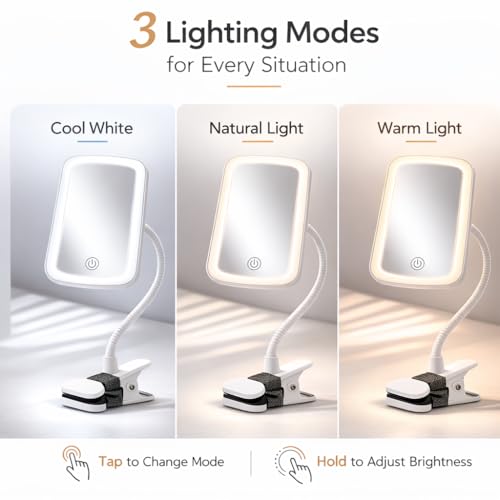 Ezcora Lighted Makeup Mirror with Clip-On Gooseneck – Portable & Rechargeable