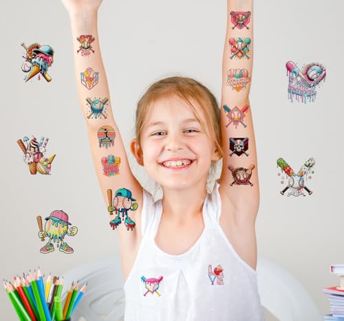 Baseball Ice Cream Drip Temporary Tattoos Stickers