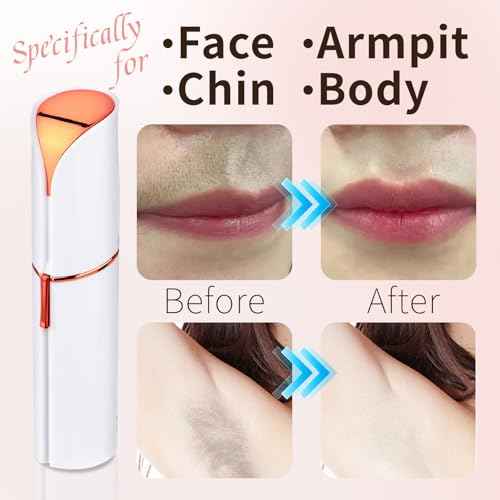 Facial Hair Remover for Women & Men, Rechargeable Face Razor with LED Light, 2 Replacement Heads Included, Travel Electric Shaver for Lip, Chin, Arms, Upper Lip & Peach Fuzz (White)