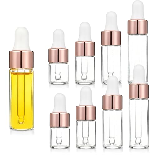 8 Pack Glass Dropper Bottles with Rose Gold Caps – 2ml to 5ml
