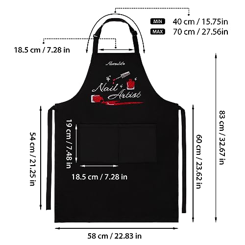 Noverlife Nail Artist Apron for Women, Adjustable Manicurist Bib Apron with Rhinestone Nail Polish Pattern, 2-Pocket Professional Nail Salon Cosmetology Apron with Neck Strap for Salon Nail Technician