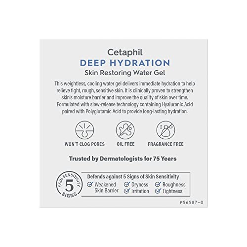 Cetaphil Deep Hydration Skin Restoring Water Gel with Hyaluronic and Polygutamic Acid, Face Moisturizer, 72 Hour Hydration, For Dry, Dehydrated Sensitive Skin, Fragrance Free, 1.7 oz, Fragrance Free