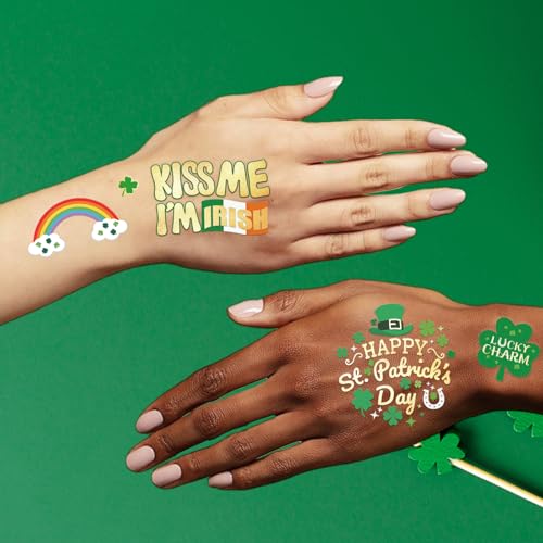 St Patrick's Day Temporary Tattoos - 54 Glitter Shamrock Designs