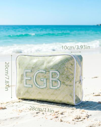 Personalized Embroidered Striped PVC Makeup Bag - Waterproof