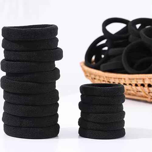 200PCS Black Hair Ties for Women Girls Seamless Thick Hair Band Elastic Hair Ties No Damage Ponytail Holder for Long Lasting Braids Ponytails and Medium Hair Cotton Elastic Bands Soft Hair Accessories