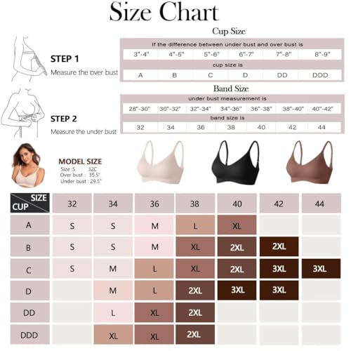 Vertvie Womens Seamless Bra No Underwire Comfort Push Up Bras Buttery Soft Wireless Bralette Full Coverage Sport Everyday Bra(Skin,Small)