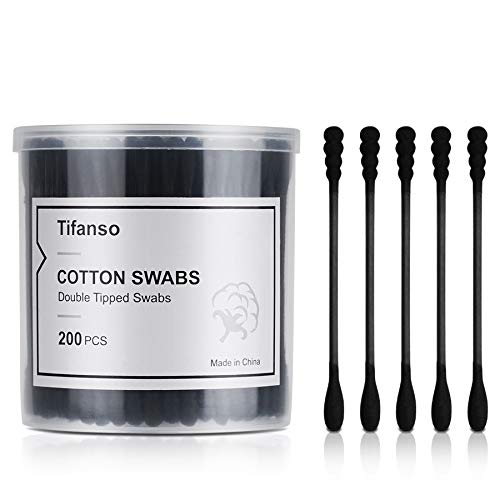 Tifanso 200 Count Black Cotton Swabs - Hypoallergenic & Eco-Friendly