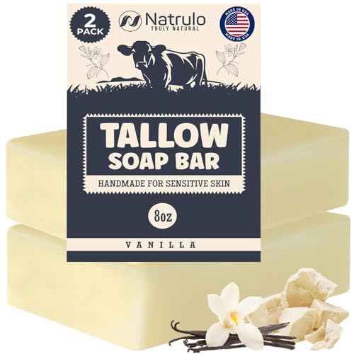 Beef Tallow Soap Bar ? All Natural Grass Fed Tallow Soap Vanilla ? Moisturizing Face & Body Wash Great for Eczema, Dry, Itchy, Sensitive Skin ? Handcrafted Bath Soap for Adults, Kids, Made in USA
