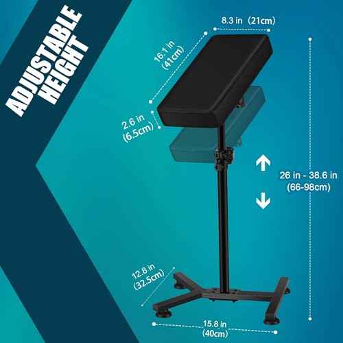 POARMEEY Tattoo Arm Rest Stand, Tattoo Armrest Adjustable Height with Thickened Black Leather Cushion, Portable Arm Rest for Studio