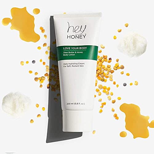 Hey Honey Skincare Love Your Body Shea Butter & Honey Body Lotion | All Over Body Moisturizing For Dry Skin Softens & Replenishes While Providing A Natural Glow & Skin Elasticity | 6.8 Oz.