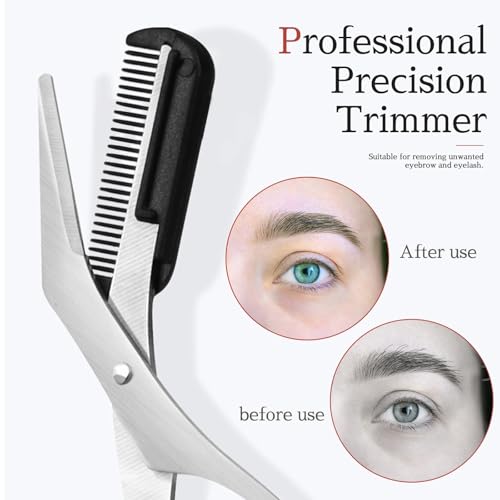 Professional Eyebrow Trimmer Scissors with Comb - Non-Slip Grip for Men & Women