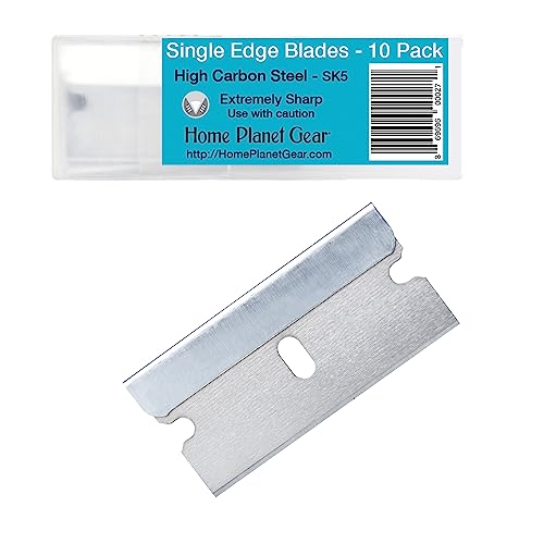 Single Edge Razor Blade 10 Pack - Straight Edge Razor - Ten Super Sharp Flat Blades in Convenient Storage Dispenser - Heavy Duty SK5 Oven Scraper Razor Tool Refills - Single Sided Blade - Easy Install