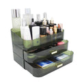Makeup Organizer with 2 Drawers, Cosmetics Organizer for Bedroom and Bathroom Vanity Countertops, Large Capacity Cosmetic Storage Box for Skincare Cream Perfume Lipstick Dresser Counter-Green