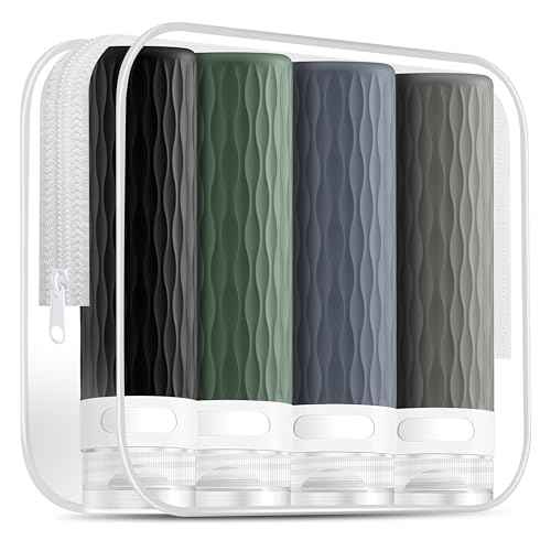 Travel Bottles for Toiletries, TSA Approved 3.4oz Travel Size Containers, BPA Free Leak Proof Silicone Traveling Bottles, Refillable Travel Essentials Kits for Shampoo Conditioner(4 Pack)-A