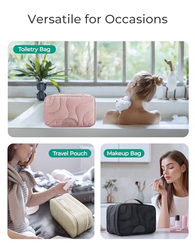 BAGSMART Black Toiletry Bag for Women - Large Capacity Waterproof Makeup Organizer for Travel