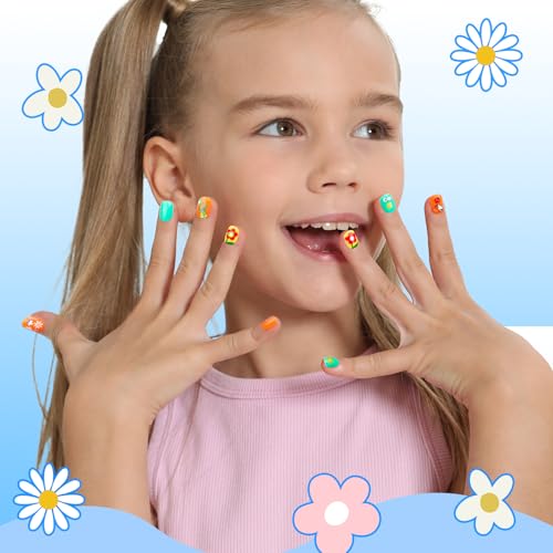 FANDAMEI Kids Press On Nails Set with Stickers & Gems